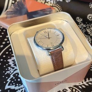 Fossil watch with brown leather strap